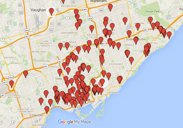 Map of locations painted - home painting toronto